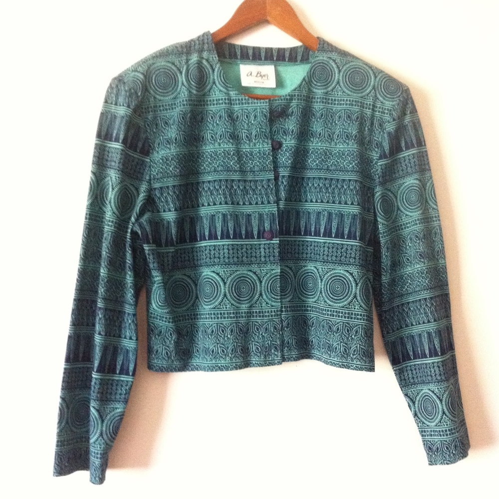 Vintage 1980s Teal & Navy Blue Jacket Blazer